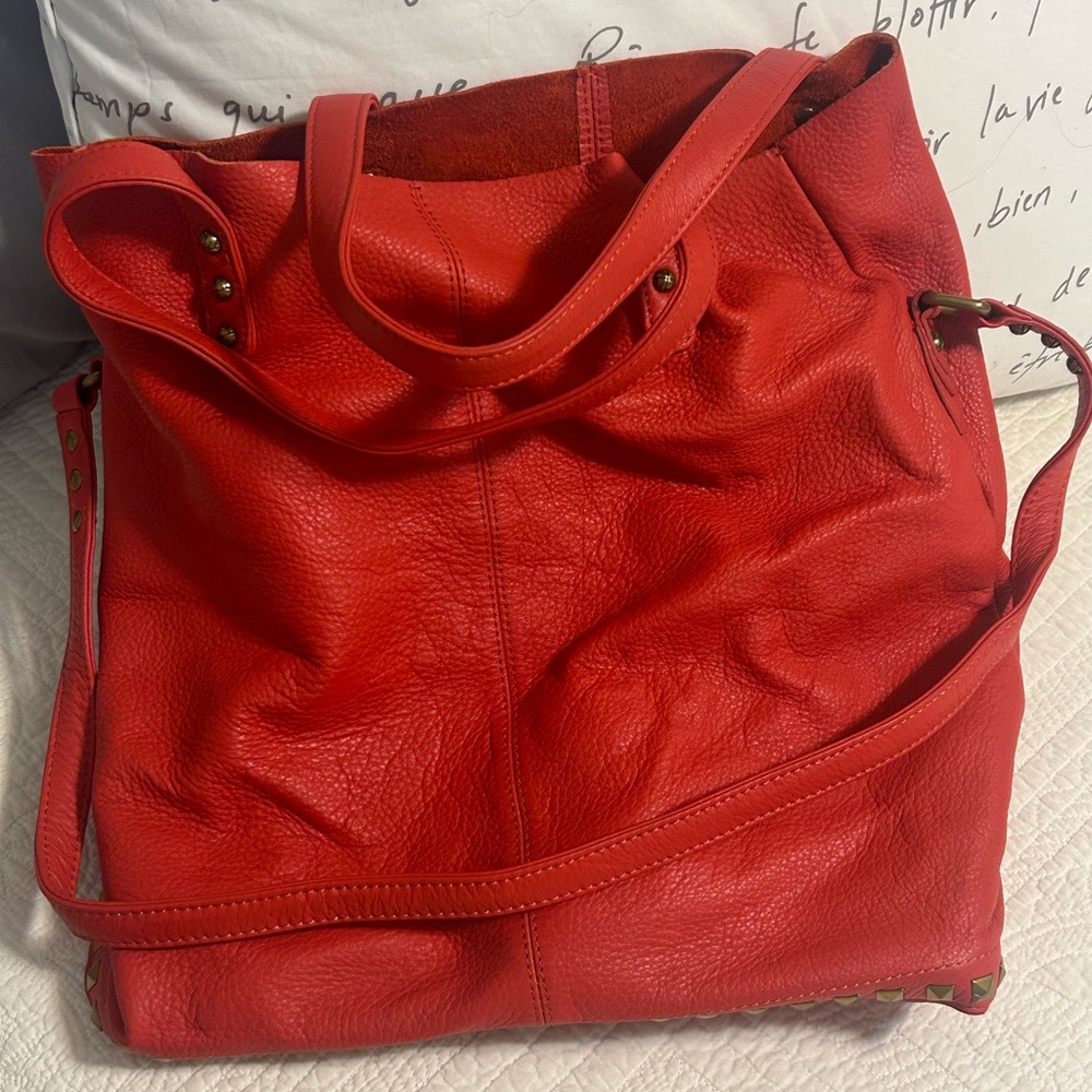Red Studded Tote Bag
